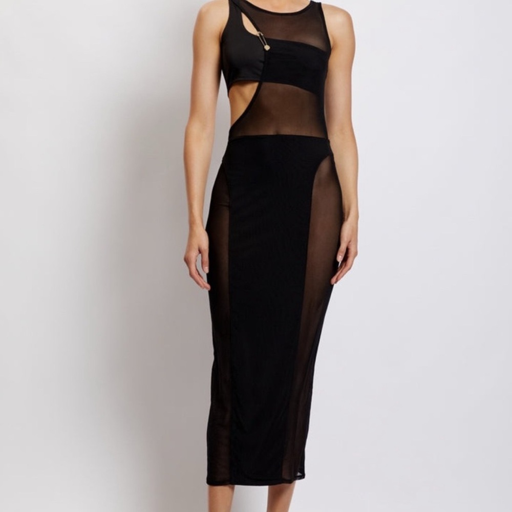NWT Meshki Chelsea Black Sheer Midi Dress